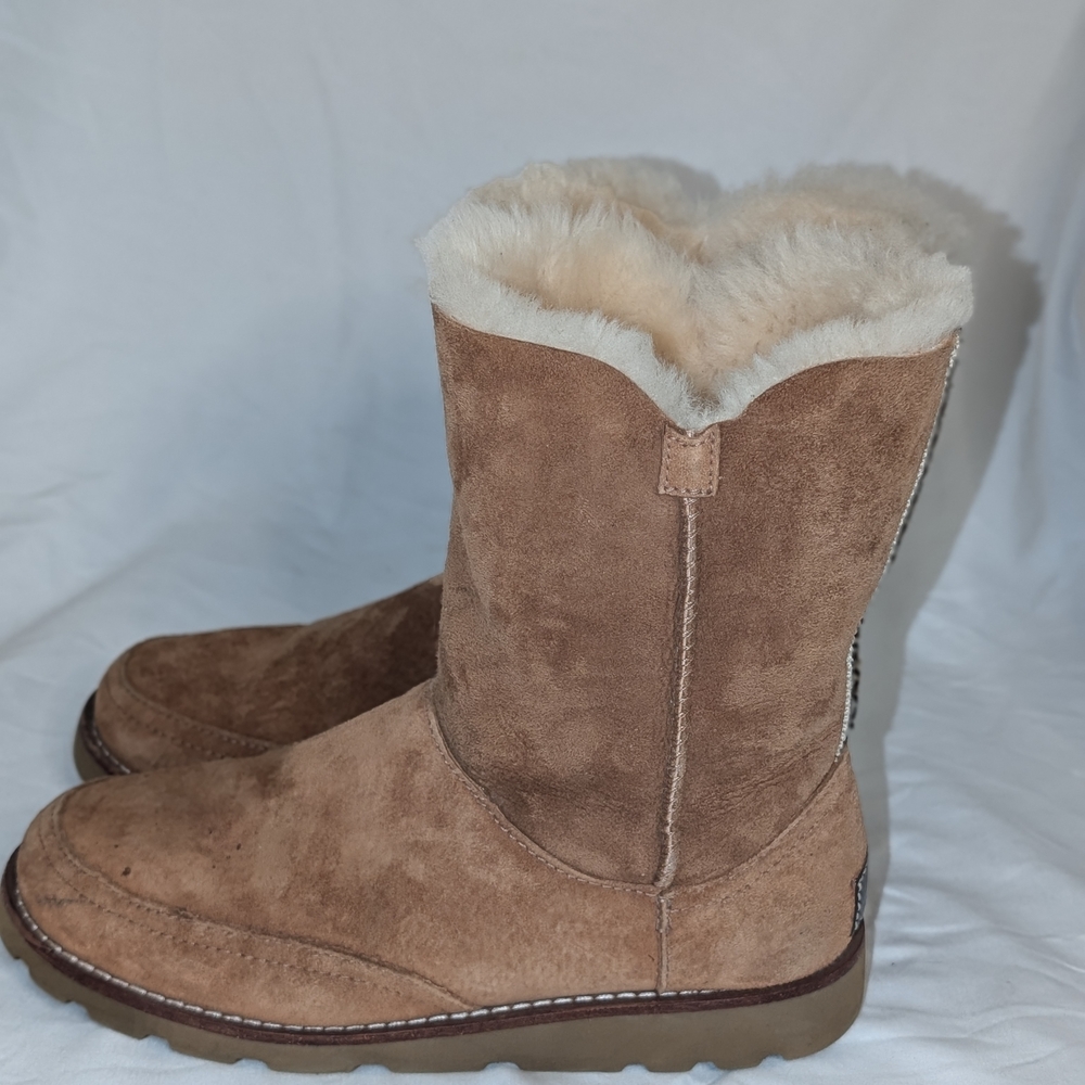UGG Brown Sheepskin Boots with Embroidered Detail - Picture 2 of 14